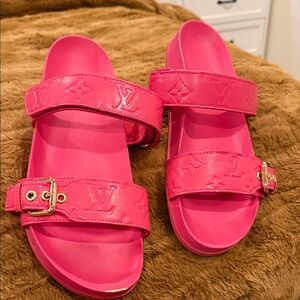 Louis Vuitton Pink Monogram Double-Strap Slides